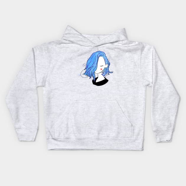 Pretty girl short hairstyles - full blue black Kids Hoodie by Uwaki